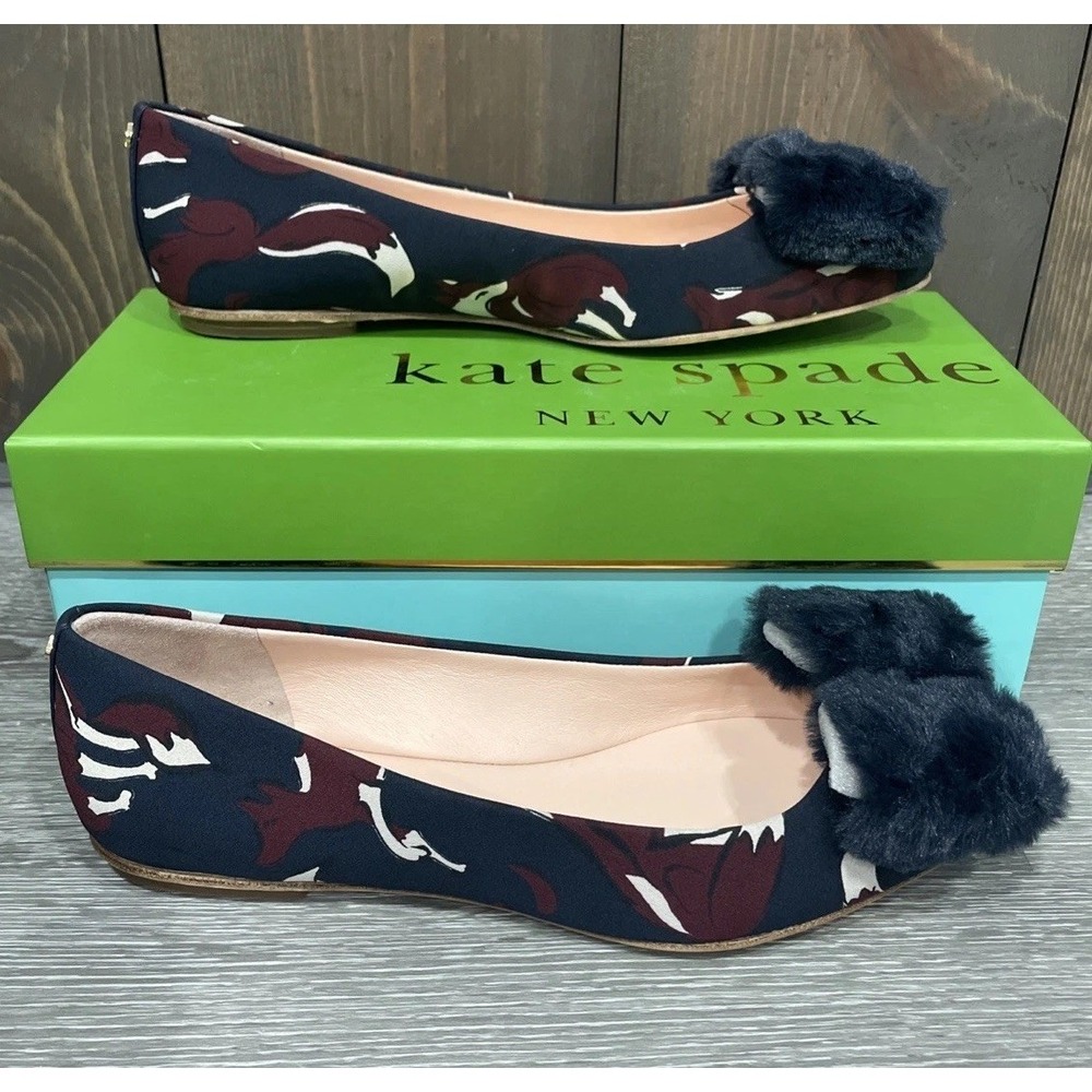 Kate‎ Spade Elen Flats Navy Multi Fox Glen Fabric Flats Ballet Shoes Women's 8M